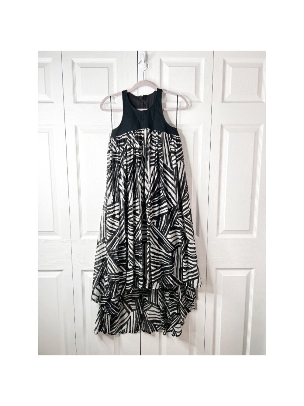 Toccin Black Printed Sleeveless Trapeze High Low Maxi Dress Women's Size 2